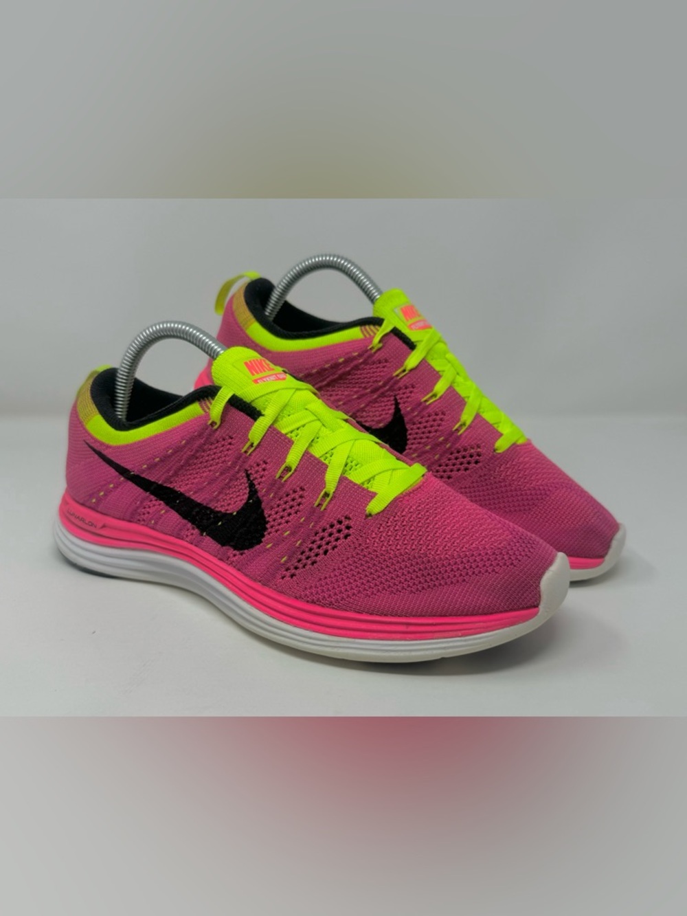 Nike Flyknit Lunar 1+ Women’s Pink & Neon Yellow Running Walking Active Shoes